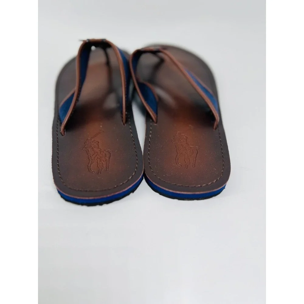 Polo Ralph Lauren Leather Flip Flops Sullivan Men 11 Sandals Newport Navy Brown